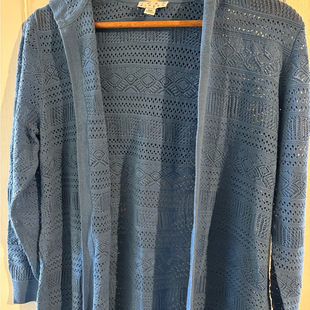 Joan Rivers Blue Textured Open-Front Cardigan